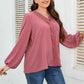 Honey Melo Apparel Plus Size Lace Trim V-Neck Balloon Sleeve Blouse - GiFTiFY
