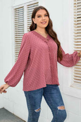Honey Melo Apparel Plus Size Lace Trim V-Neck Balloon Sleeve Blouse - GiFTiFY