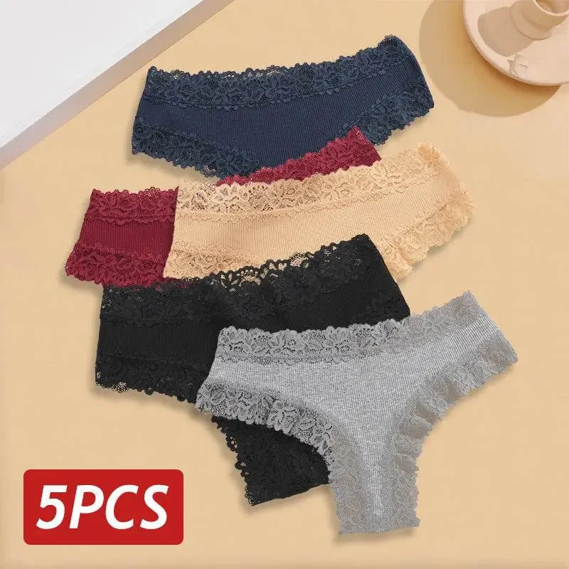5PCS Lace Cotton Brazilian Panties Lace Cotton Brazilian Panties by Dropshee