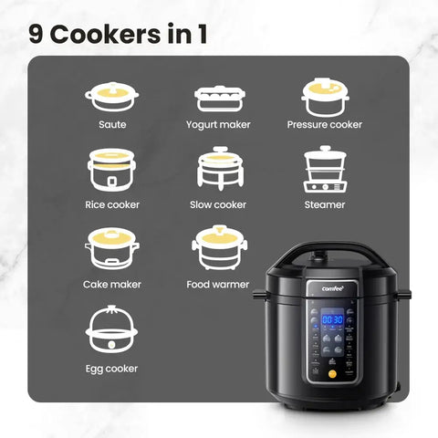 COMFEE’ 6 Quart 9-in-1 Electric Pressure Cooker 13 Presets Instant Multi Cooker Olla de Presion Slow Rice Cooker