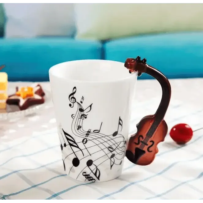 Creative Music Violin Style Guitar Ceramic Mug Coffee Tea Milk Stave Cups with Handle Coffee Mug Novelty Gifts - GiFTiFY