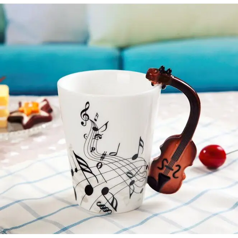 Creative Music Violin Style Guitar Ceramic Mug Coffee Tea Milk Stave Cups with Handle Coffee Mug Novelty GiftsCeramic Mug,Coffee Tea Milk Stave,Creative Music Violin Style Guitar,Cups with Handle. Coffee Mug Novelty Gifts