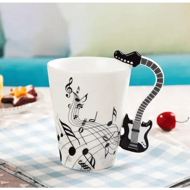 Creative Music Violin Style Guitar Ceramic Mug Coffee Tea Milk Stave Cups with Handle Coffee Mug Novelty Gifts - GiFTiFY
