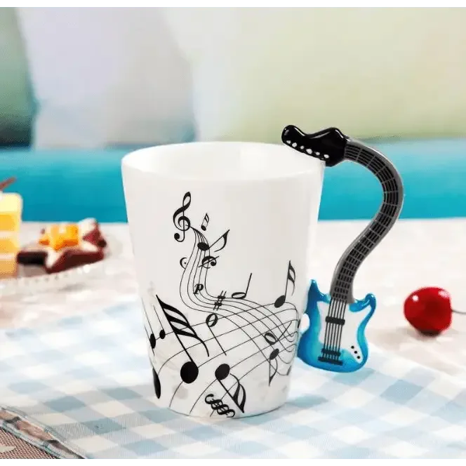 Creative Music Violin Style Guitar Ceramic Mug Coffee Tea Milk Stave Cups with Handle Coffee Mug Novelty Gifts Home Decor by Dropshee