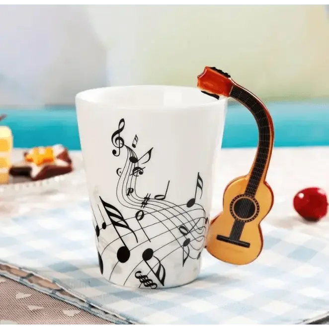 Creative Music Violin Style Guitar Ceramic Mug Coffee Tea Milk Stave Cups with Handle Coffee Mug Novelty Gifts Home Decor by Dropshee