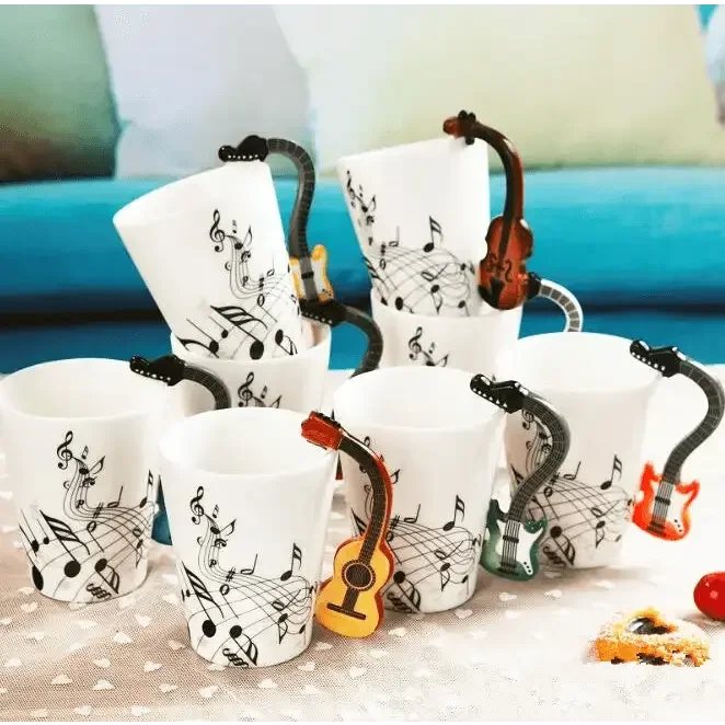 Creative Music Violin Style Guitar Ceramic Mug Coffee Tea Milk Stave Cups with Handle Coffee Mug Novelty Gifts Home Decor by Dropshee