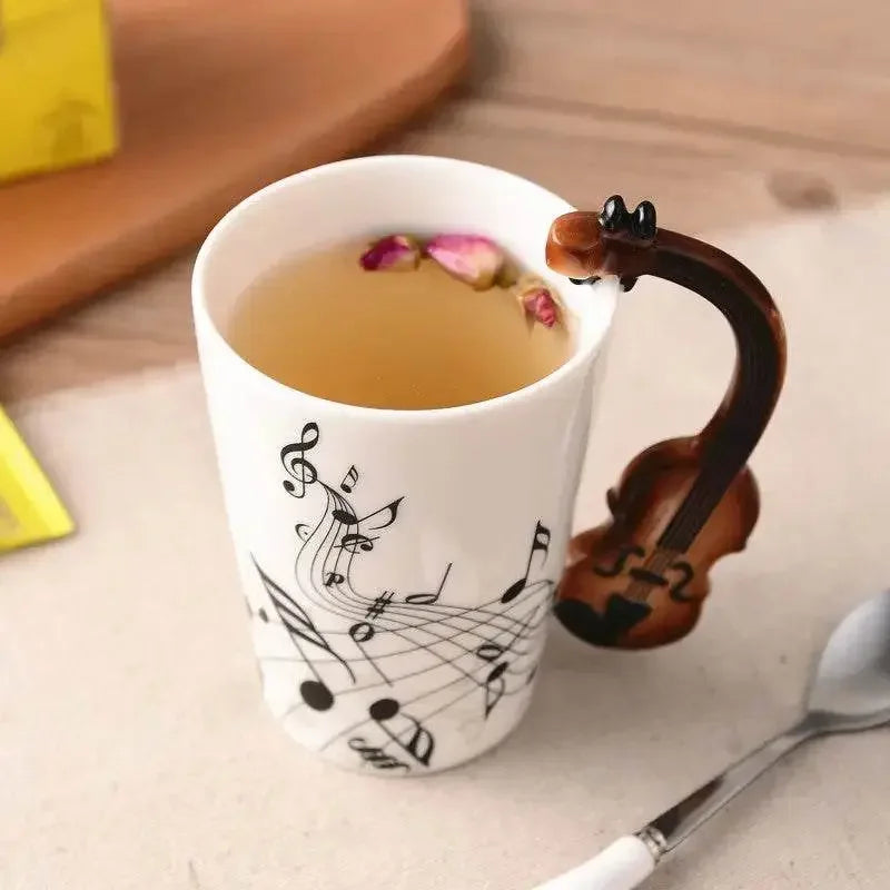 Creative Music Violin Style Guitar Ceramic Mug Coffee Tea Milk Stave Cups with Handle Coffee Mug Novelty Gifts Home Decor by Dropshee