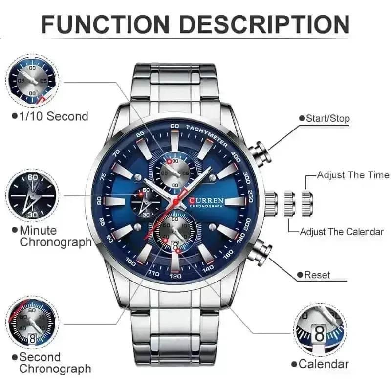 Curren Silver Blue Quartz Mens Watch men's Watches by VANA Trade