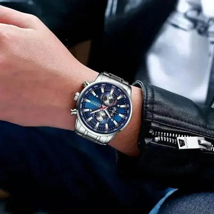 Curren Silver Blue Quartz Mens Watch - GiFTiFY