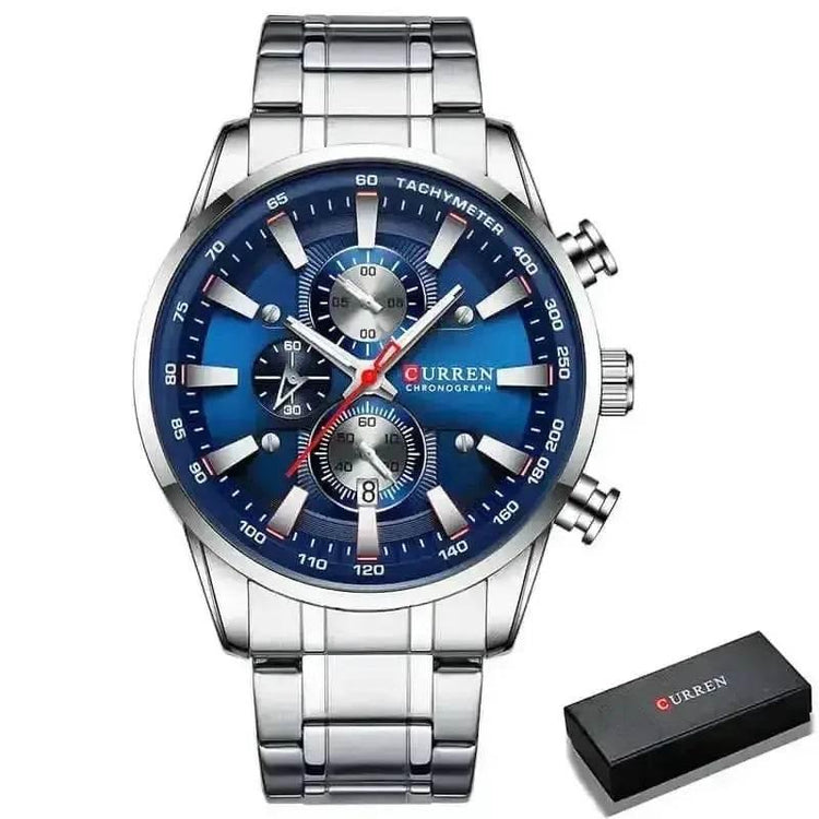 Curren Silver Blue Quartz Mens Watch - GiFTiFY