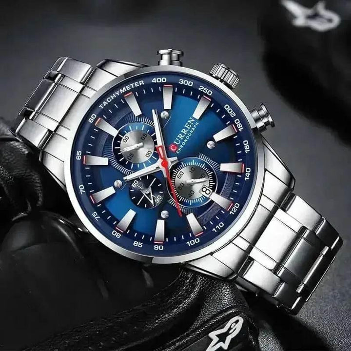 Curren Silver Blue Quartz Mens Watch - GiFTiFY