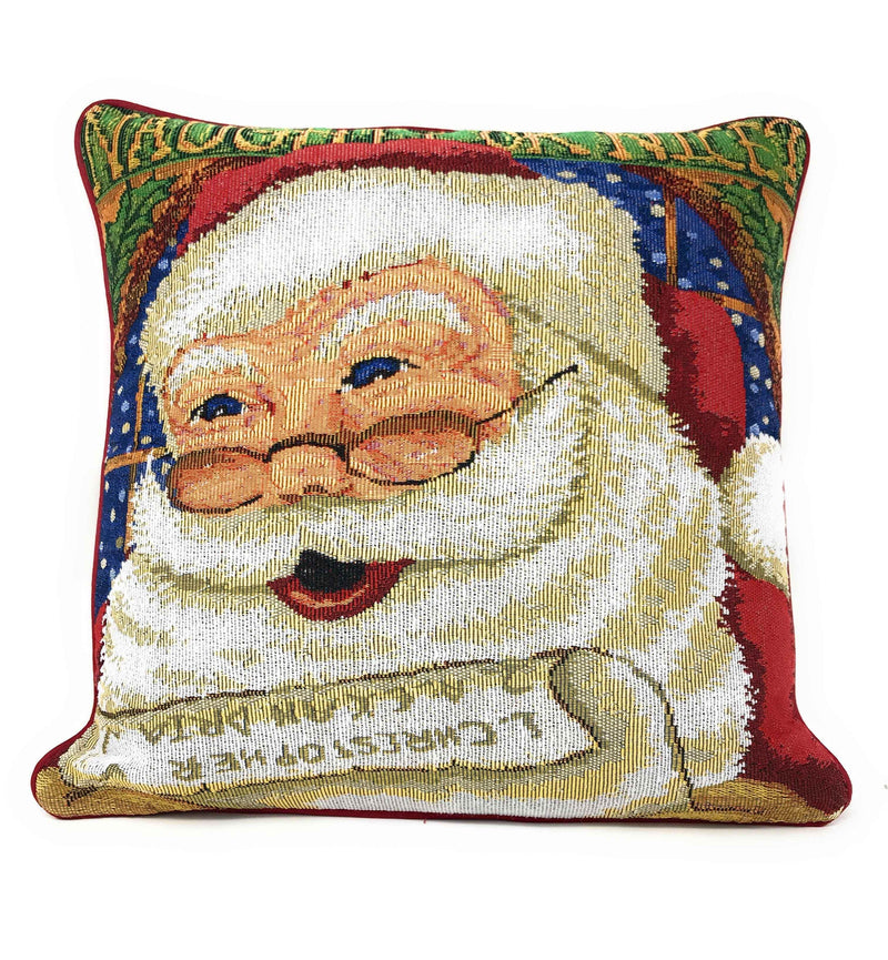 DaDa Bedding Naughty or Nice Santa Claus Christmas Woven Tapestry Throw Pillow Cover - 16" x 16" Throw Pillow Covers by DaDalogy Bedding Collection