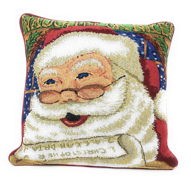 DaDa Bedding Naughty or Nice Santa Claus Christmas Woven Tapestry Throw Pillow Cover - 16" x 16" Throw Pillow Covers by DaDalogy Bedding Collection