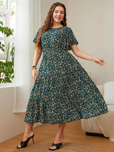 Honey Plus Size Floral Round Neck Short Sleeve Midi Dress - GiFTiFY