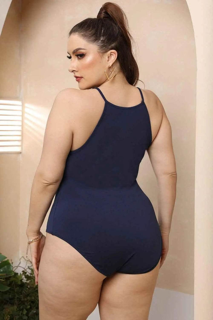 Plus Size Halter Neck Spaghetti Strap Bodysuit - GiFTiFY