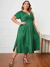 Honey Plus Size Short Sleeve Surplice Neck Midi Dress - GiFTiFY