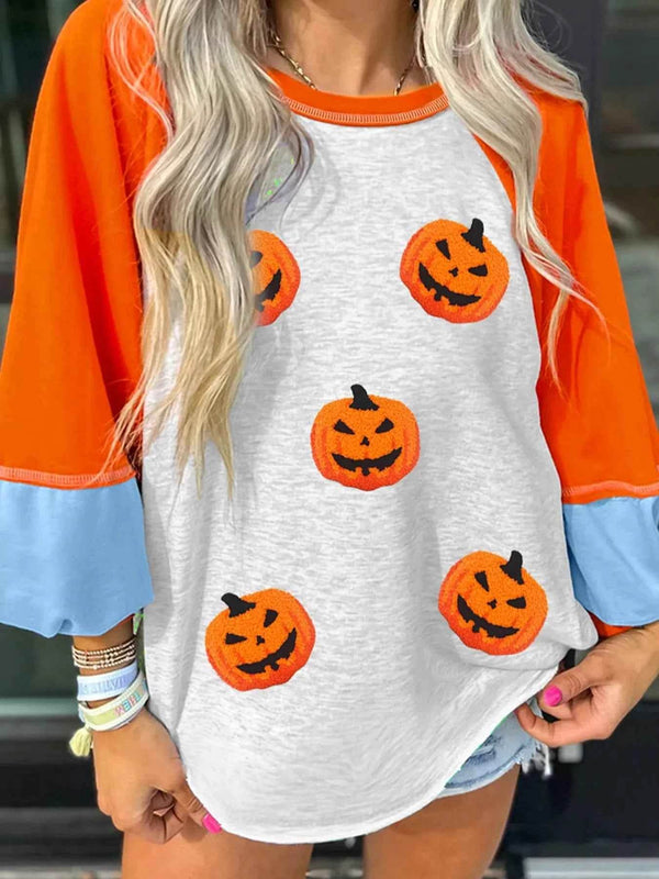 Halloween Pumpkin Print Long Sleeve T-Shirt - GiFTiFY