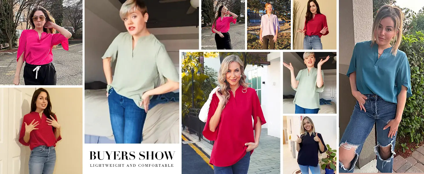Women’s Summer Tops Short Sleeve Casual Shirts V Neck Chiffon Dressy Blouse Tops