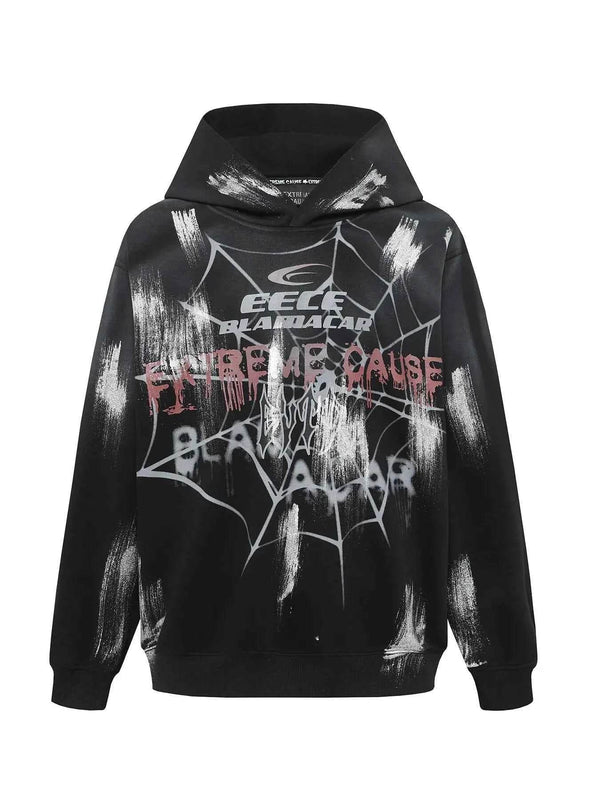 Men's Gothic Spider Web Graffiti Print Hoodie - GiFTiFY