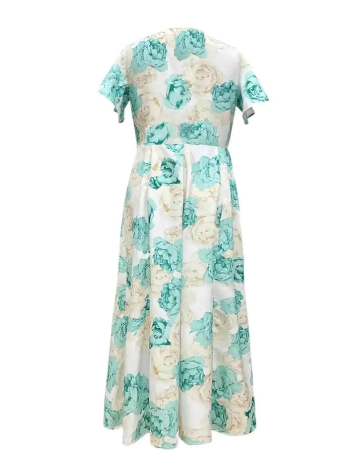 Plus Size Floral Print V-Neck Maxi Dress with Flutter Sleeves - GiFTiFY