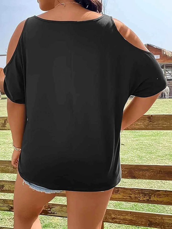 Plus Size Skeleton Graphic Round Neck Cold Shoulder T-Shirt - GiFTiFY