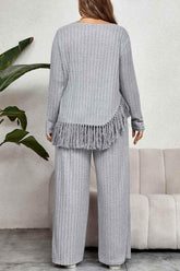 Honey Plus Size Tassel Hem Top and Pants Set - GiFTiFY