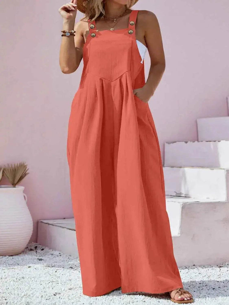 Plus Size Square Neck Wide Leg Overalls - GiFTiFY