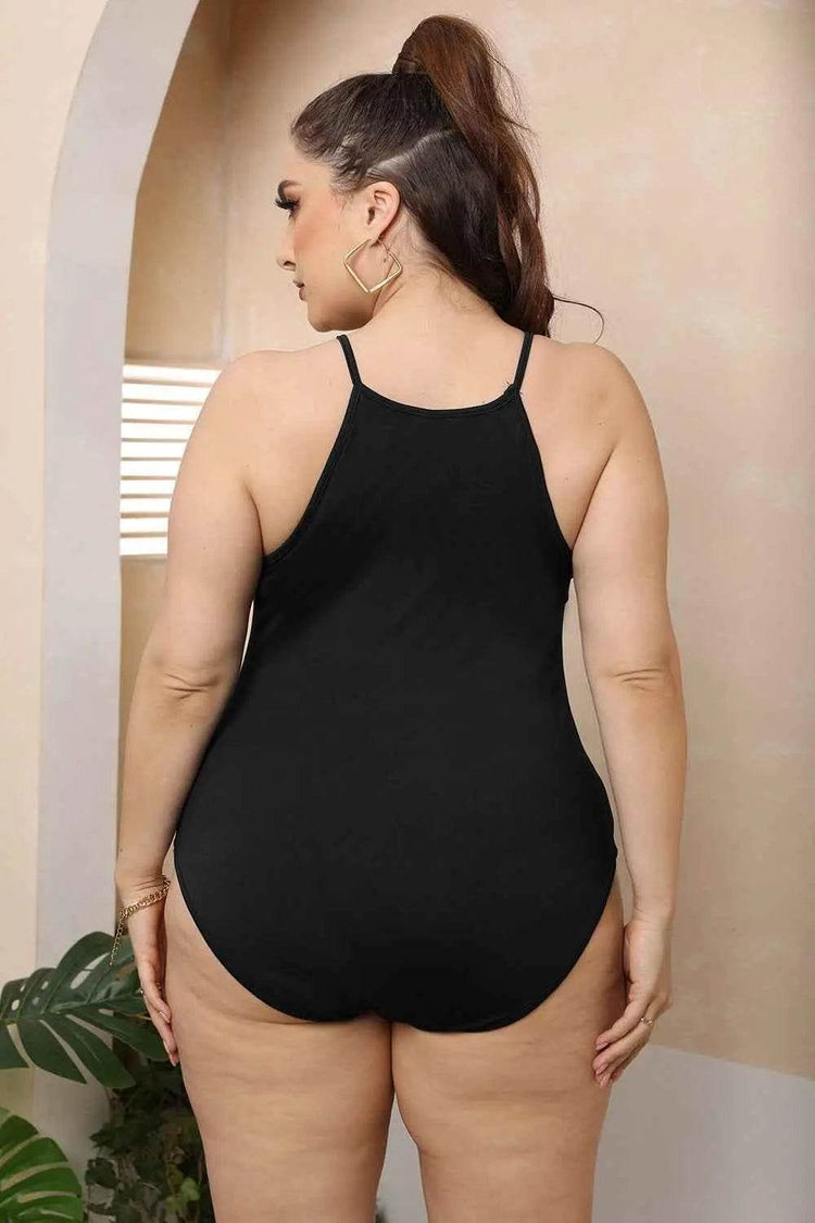 Plus Size Halter Neck Spaghetti Strap Bodysuit - GiFTiFY