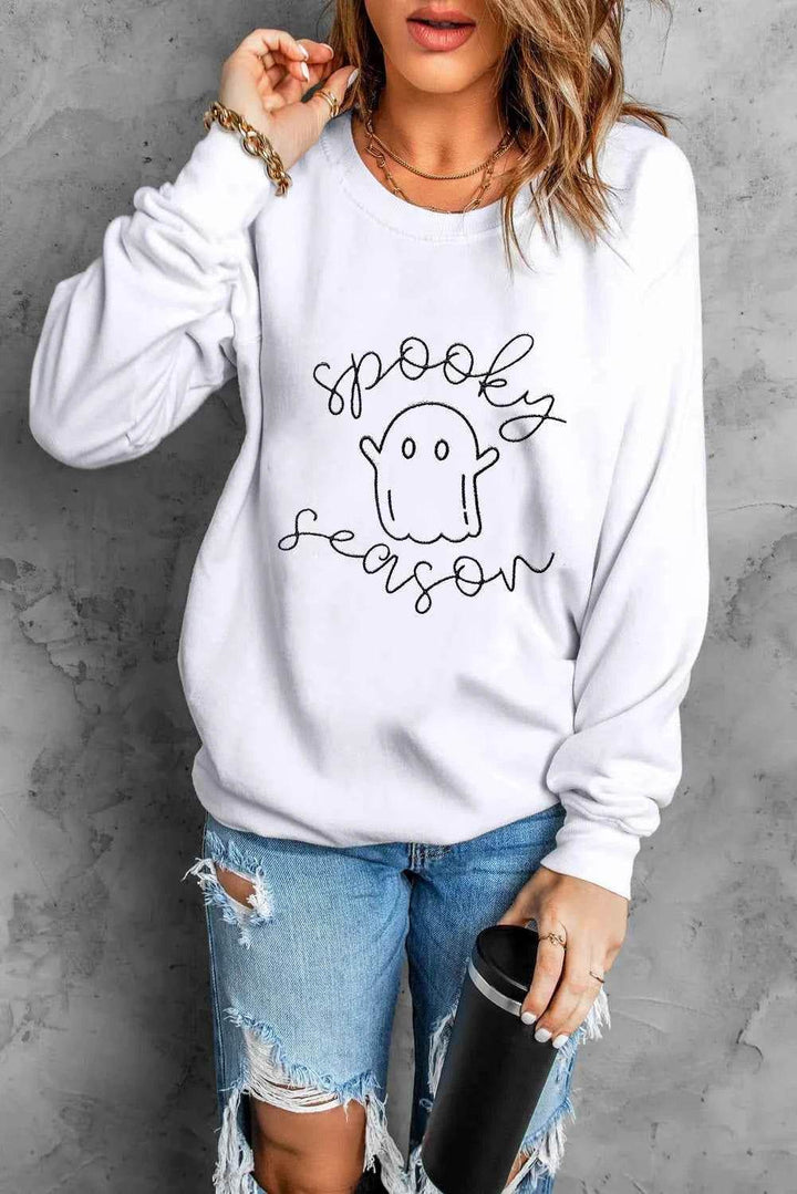 Ghost Graphic Long Sleeve Dropped Shoulder Sweatshirt - GiFTiFY