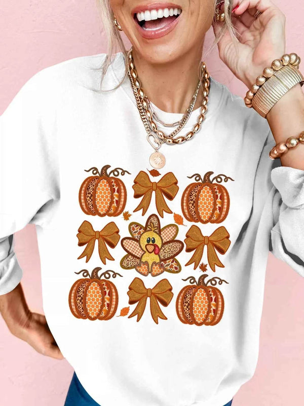 Halloween Pumpkin Bow Graphic Drop Shoulder Sweatshirt - GiFTiFY