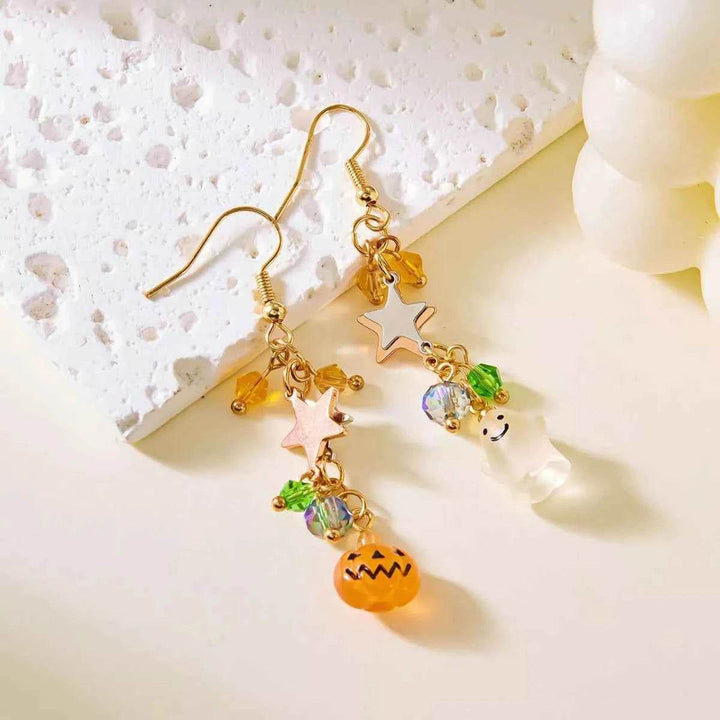 Halloween Asymmetrical Pumpkin Ghost Earrings - GiFTiFY