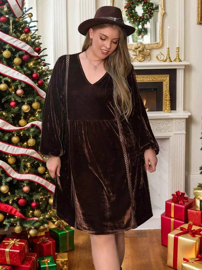 Plus Size V-Neck Balloon Sleeves Dress women Attire by Trendsi