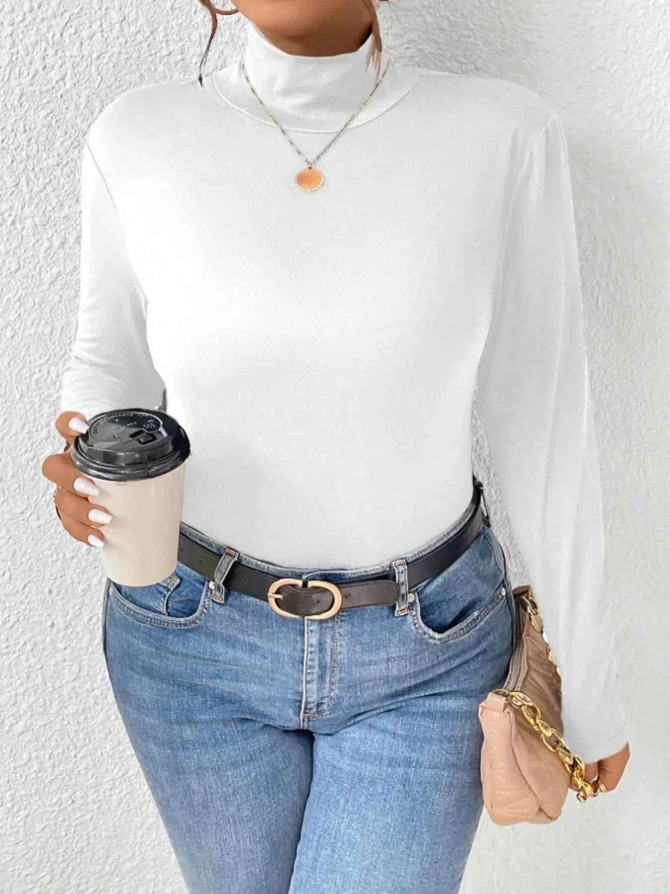 Plus Size Long Sleeve Fitted Turtleneck T-Shirt - GiFTiFY