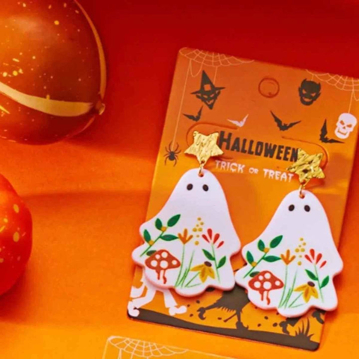 Whimsical Ghost Earrings with Floral Design - GiFTiFY