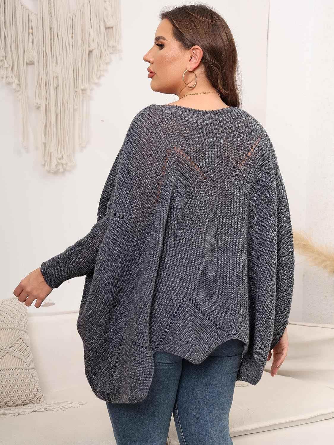 Plus Size Round Neck Batwing Sleeve Sweater - GiFTiFY