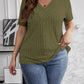 Plus Size V-Neck Short Sleeve Ribbed T-Shirt