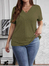 Plus Size V-Neck Short Sleeve Ribbed T-Shirt - GiFTiFY
