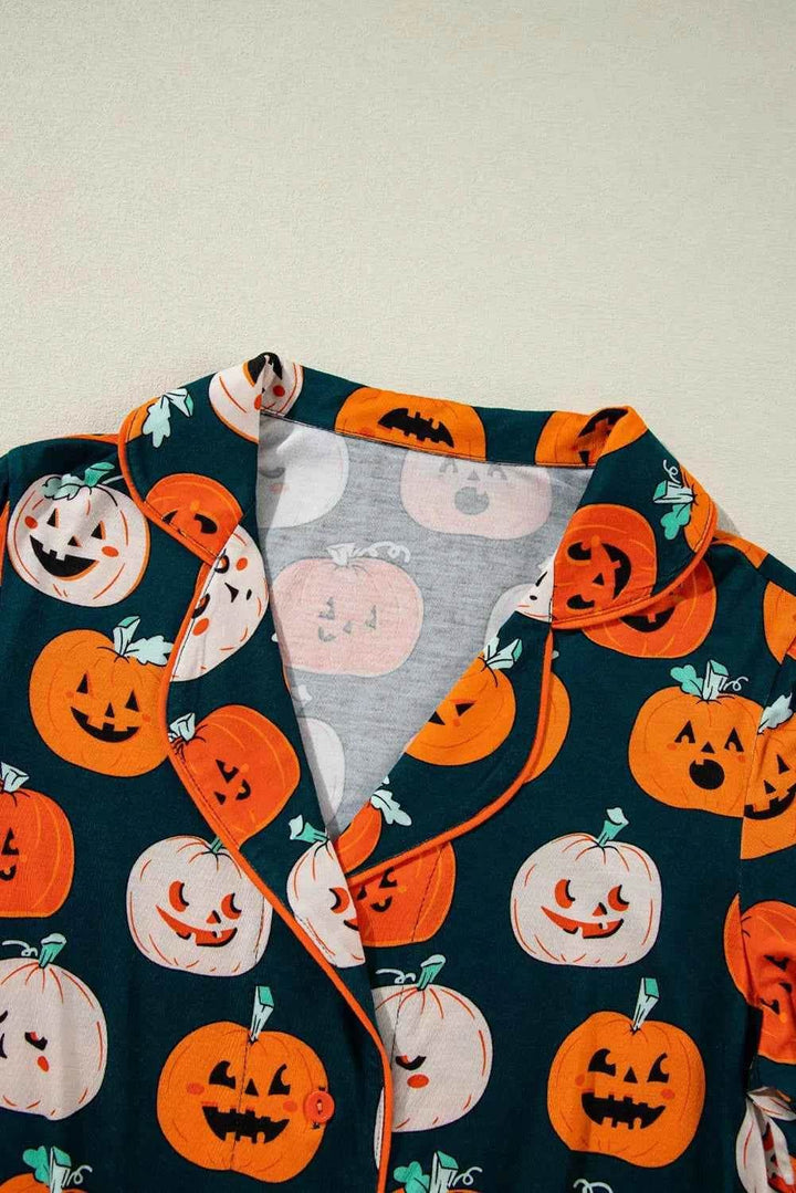 Pumpkin Printed Short Sleeve Top and Pants Lounge Set - GiFTiFY