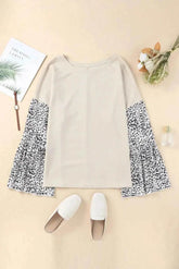 Plus Size Leopard Round Neck Long Sleeve Top - GiFTiFY