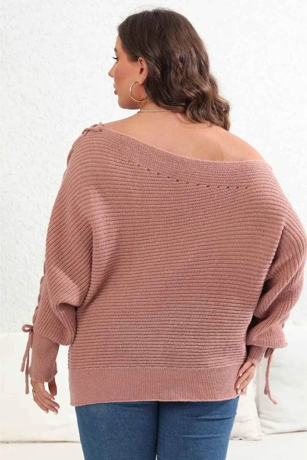 Plus Size One Shoulder Beaded Sweater - GiFTiFY
