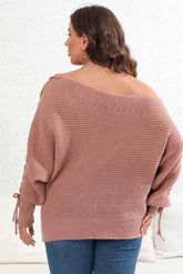 Plus Size One Shoulder Beaded Sweater - GiFTiFY