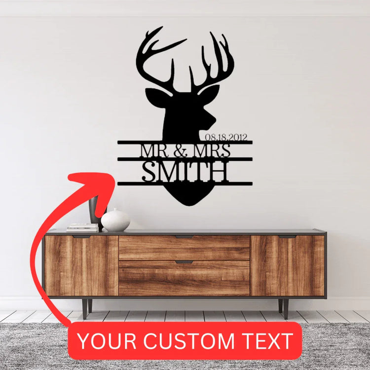 Name Sign - Custom Metal Sign, Deer Head Monogram, Christmas Gift - GiFTiFY