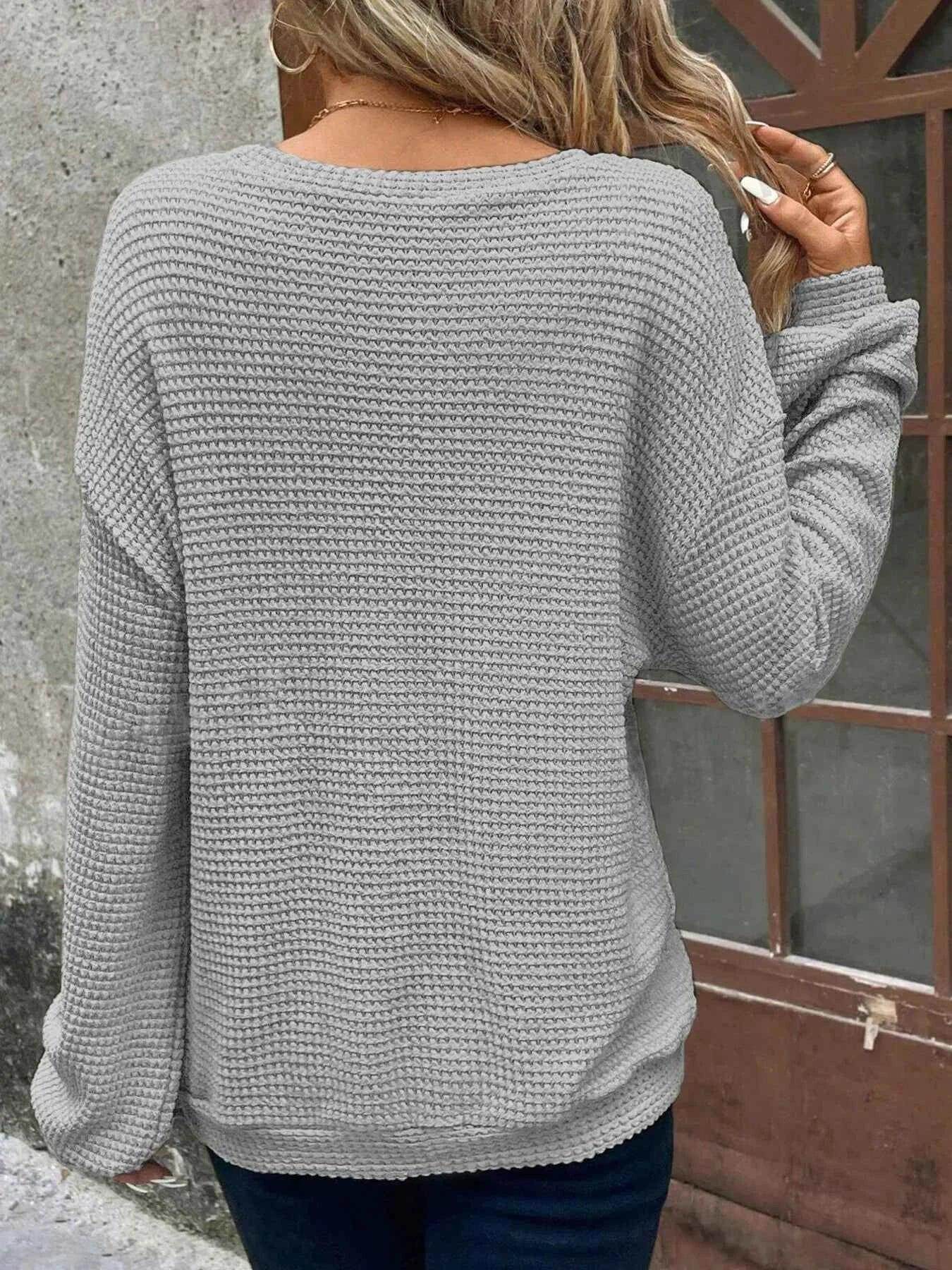 Plus Size Relaxed Fit Waffle Knit Round Neck T-Shirt - GiFTiFY