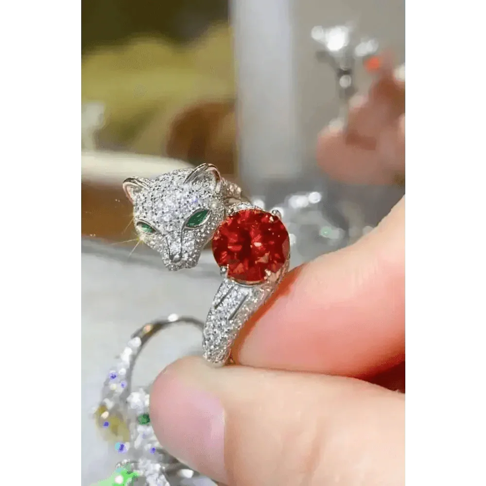 Diamond Gemstone Panther Adjustable Animal Ring Jewlery by Trendsi
