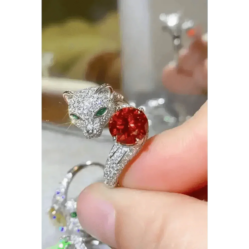 Diamond Gemstone Panther Adjustable Animal Ring Jewlery by Trendsi