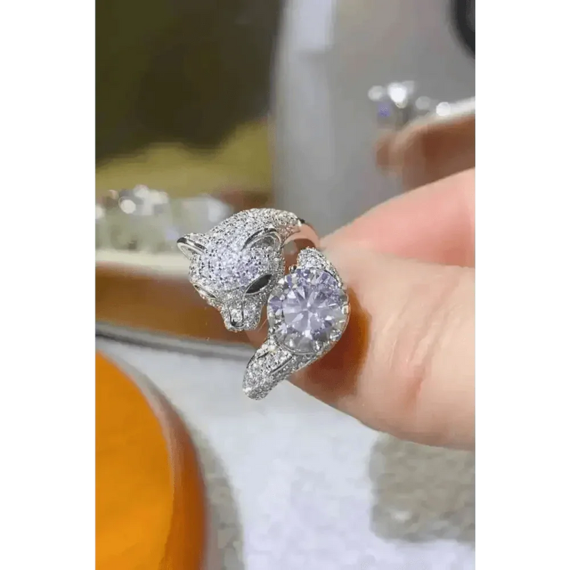 Diamond Gemstone Panther Adjustable Animal Ring Jewlery by Trendsi