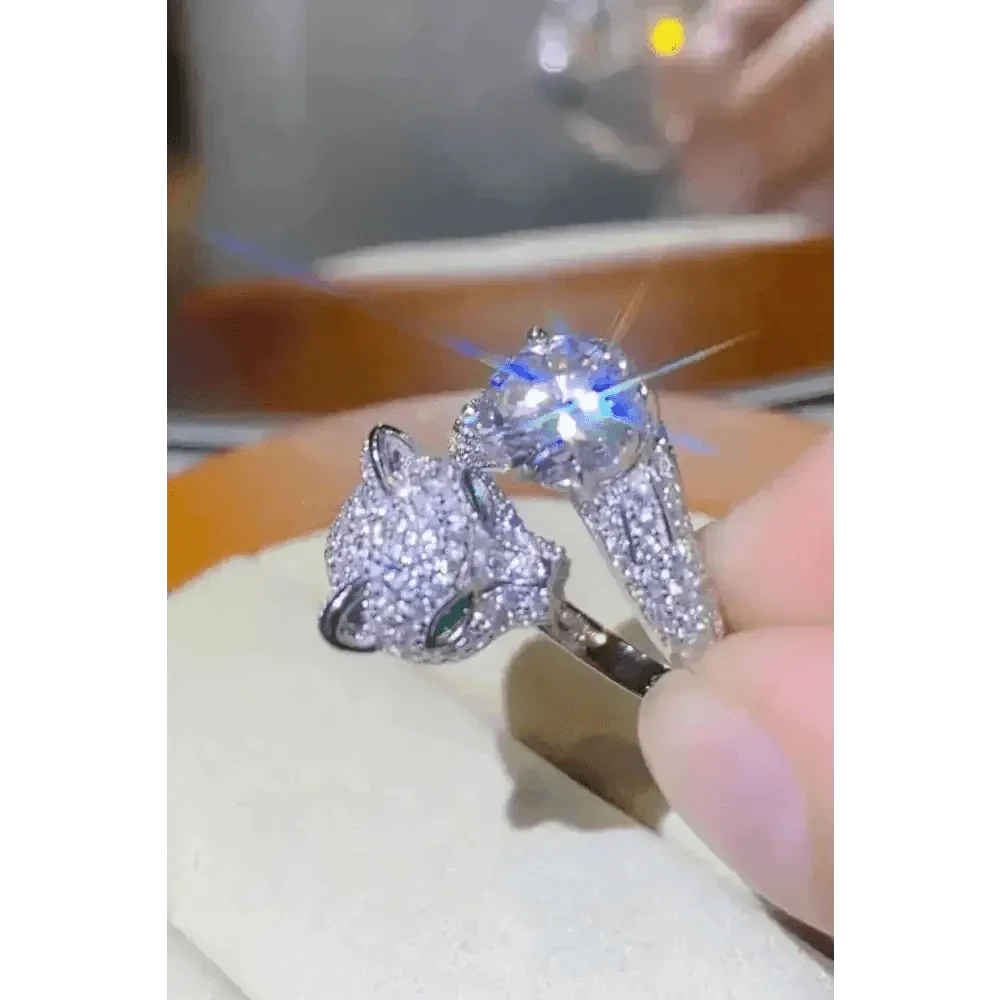 Diamond Gemstone Panther Adjustable Animal Ring Jewlery by Trendsi