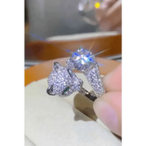 Diamond Gemstone Panther Adjustable Animal Ring - GiFTiFY