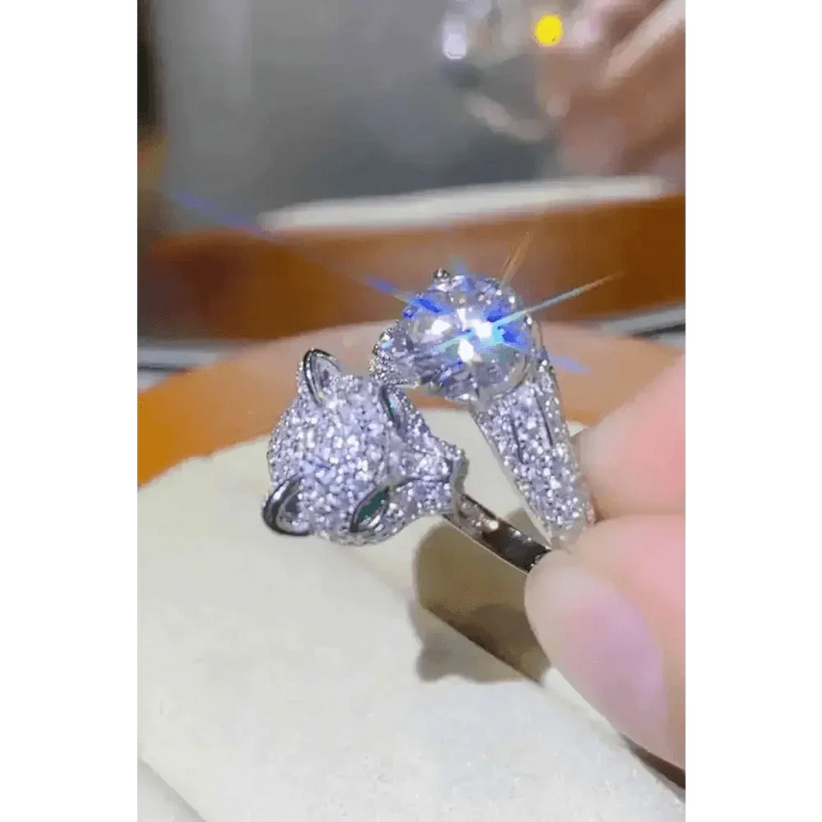 Diamond Gemstone Panther Adjustable Animal Ring - GiFTiFY