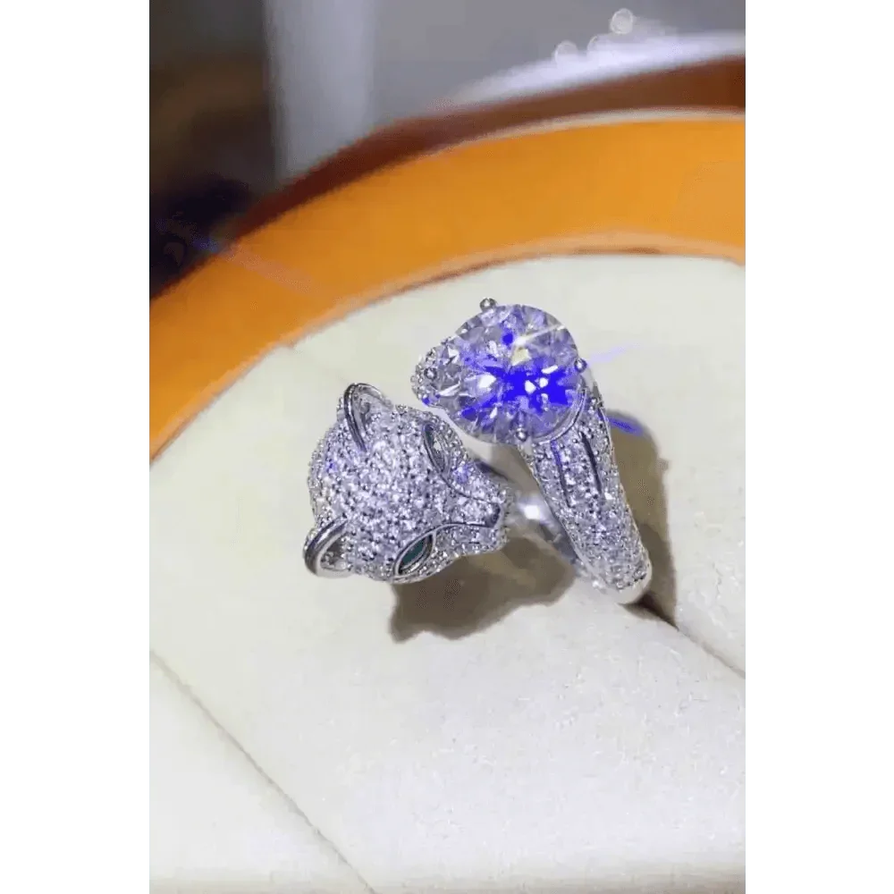 Diamond Gemstone Panther Adjustable Animal Ring Jewlery by Trendsi